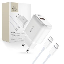 TECH-PROTECT C20W 2-PORT NETWORK CHARGER PD 20W / QC3.0 + TYPE-C CABLE WHITE Tech-Protect