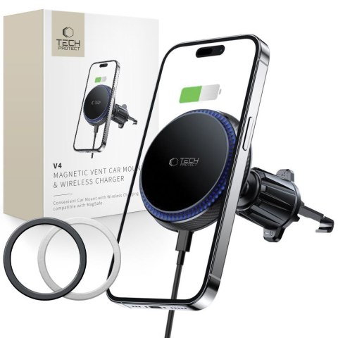 TECH-PROTECT MM15W-V4 MAGNETIC MAGSAFE VENT CAR MOUNT WIRELESS CHARGER 15W BLACK Tech-Protect