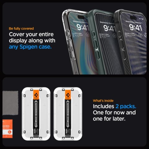SZKŁO HARTOWANE SPIGEN GLAS.TR "EZ FIT" FC 2-PACK IPHONE 15 PRO BLACK Spigen