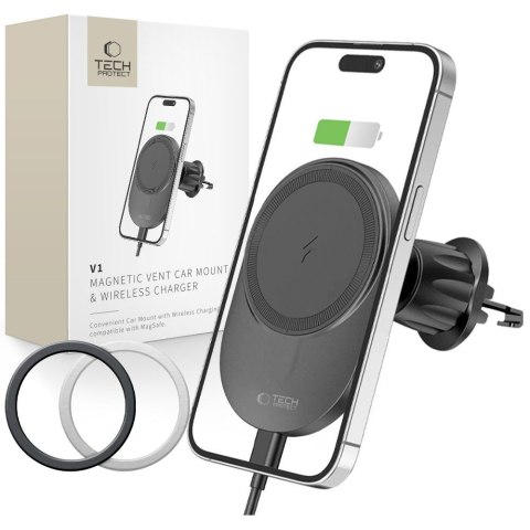 TECH-PROTECT MM15W-V1 MAGNETIC MAGSAFE VENT CAR MOUNT WIRELESS CHARGER 15W BLACK Tech-Protect