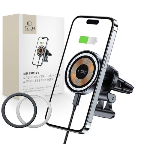TECH-PROTECT MM15W-V5 MAGNETIC MAGSAFE VENT CAR MOUNT WIRELESS CHARGER 15W BLACK Tech-Protect