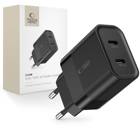 TECH-PROTECT C20W 2-PORT NETWORK CHARGER PD 20W BLACK Tech-Protect