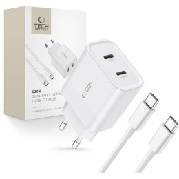 TECH-PROTECT C20W 2-PORT NETWORK CHARGER PD 20W + TYPE-C CABLE WHITE Tech-Protect