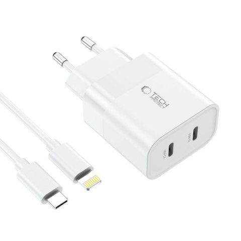 TECH-PROTECT C20W 2-PORT NETWORK CHARGER PD 20W + TYPE-C CABLE WHITE Tech-Protect