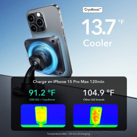 ESR HALOLOCK CRYOBOOST MAGNETIC MAGSAFE DASHBOARD & VENT CAR MOUNT WIRELESS CHARGER QI2 15W FROSTED ONYX ESR