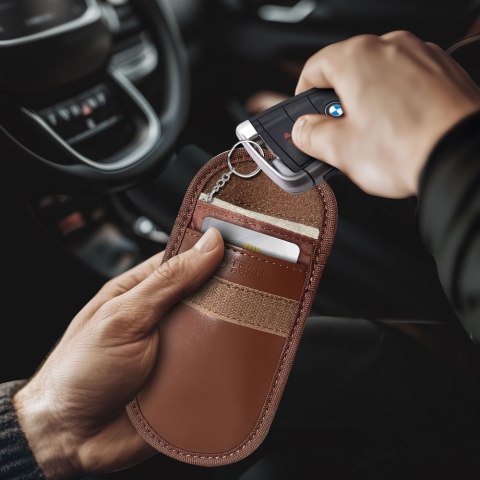 KLATKA FARADAYA TECH-PROTECT KLR100 POUCH KEYLESS RFID SIGNAL BLOCKER CASE ESPRESSO Tech-Protect