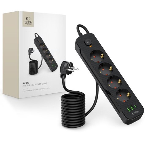 TECH-PROTECT PCL4X3 POWER STRIP LONG 2 USB & 1 TYPE-C & 4 SOCKET 200CM BLACK Tech-Protect