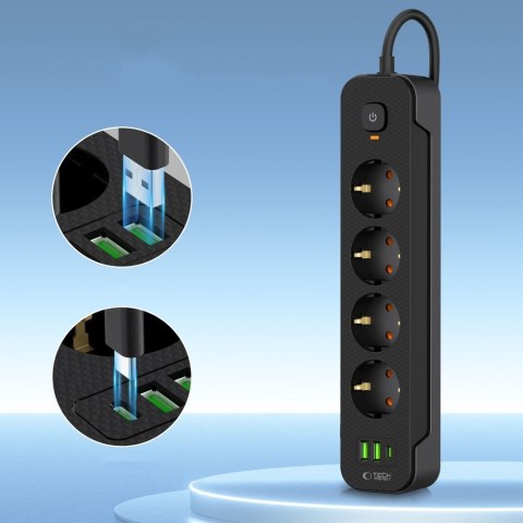 TECH-PROTECT PCL4X3 POWER STRIP LONG 2 USB & 1 TYPE-C & 4 SOCKET 200CM BLACK Tech-Protect