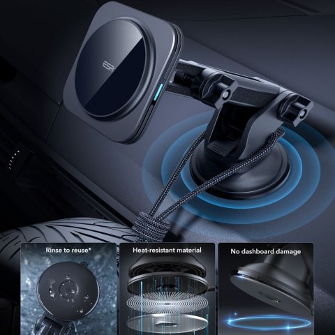 ESR HALOLOCK MAGNETIC MAGSAFE DASHBOARD CAR MOUNT WIRELESS CHARGER QI2 15W BLACK ESR