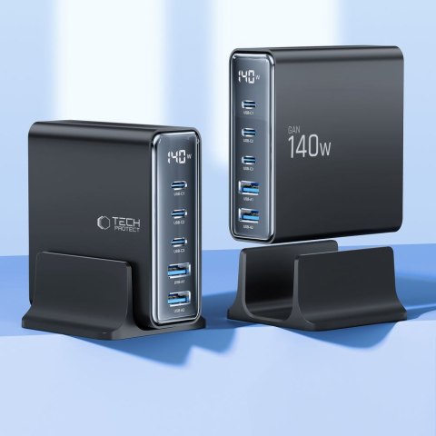 TECH-PROTECT DC140W-GAN 5-PORT DESKTOP CHARGER PD 140W / QC3.0 BLACK Tech-Protect
