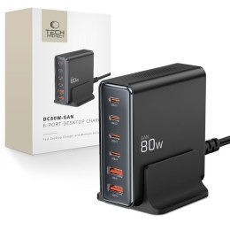 TECH-PROTECT DC80W-GAN 6-PORT DESKTOP CHARGER PD 80W / QC3.0 BLACK Tech-Protect