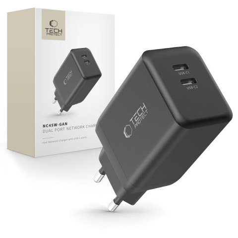 TECH-PROTECT NC45W-GAN 2-PORT NETWORK CHARGER PD 45W BLACK Tech-Protect