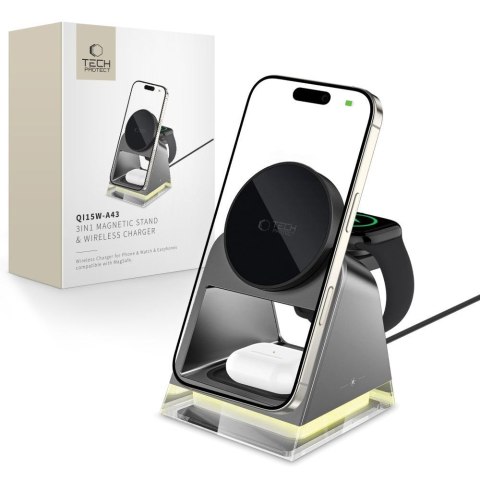 TECH-PROTECT QI15W-A43 3IN1 MAGNETIC MAGSAFE WIRELESS CHARGER BLACK Tech-Protect