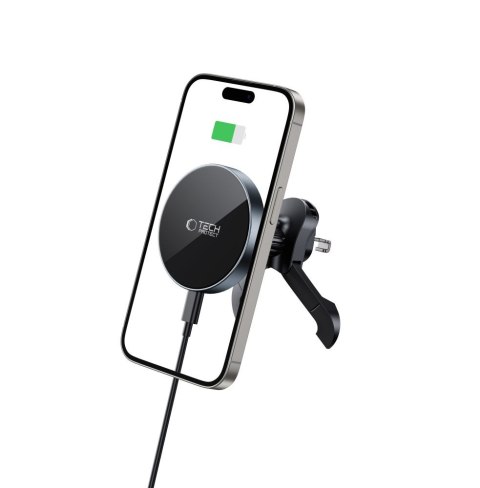 TECH-PROTECT MM15W-V5 MAGNETIC MAGSAFE STABLE VENT CAR MOUNT WIRELESS CHARGER 15W BLACK/BLACK Tech-Protect