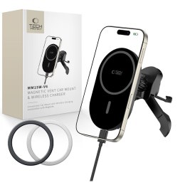 TECH-PROTECT MM15W-V6 MAGNETIC MAGSAFE STABLE VENT CAR MOUNT WIRELESS CHARGER 15W BLACK/BLACK Tech-Protect