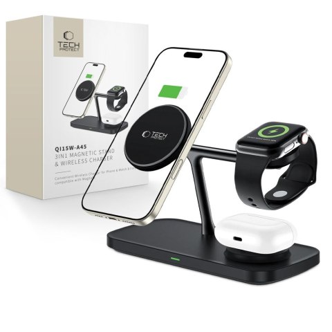 TECH-PROTECT QI15W-A45 3IN1 MAGNETIC MAGSAFE WIRELESS CHARGER BLACK Tech-Protect