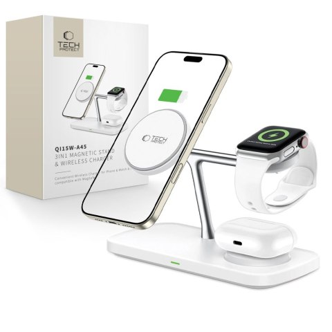 TECH-PROTECT QI15W-A45 3IN1 MAGNETIC MAGSAFE WIRELESS CHARGER WHITE Tech-Protect