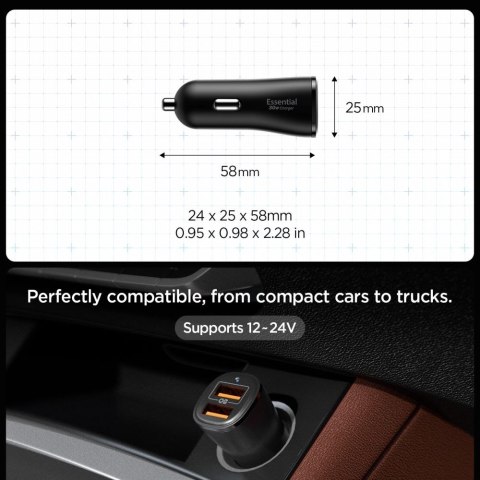 SPIGEN ESSENTIAL EV302 2-PORT CAR CHARGER 30W BLACK Spigen