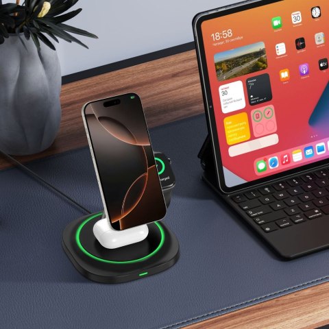 TECH-PROTECT QI15W-A46 3IN1 MAGNETIC MAGSAFE WIRELESS CHARGER BLACK Tech-Protect
