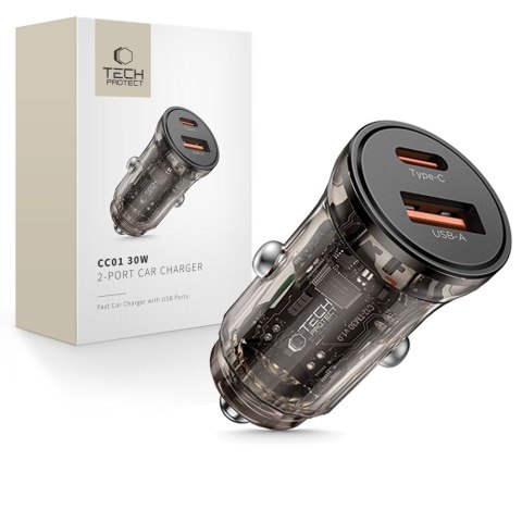 TECH-PROTECT CC01 2-PORT CAR CHARGER PD 30W / QC3.0 BLACK Tech-Protect