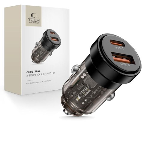 TECH-PROTECT CC03 2-PORT CAR CHARGER PD 30W / QC3.0 BLACK Tech-Protect