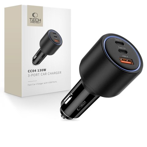 TECH-PROTECT CC04 3-PORT CAR CHARGER PD 130W BLACK Tech-Protect