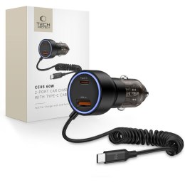 TECH-PROTECT CC05 2-PORT CAR CHARGER PD 60W + CABLE BLACK Tech-Protect