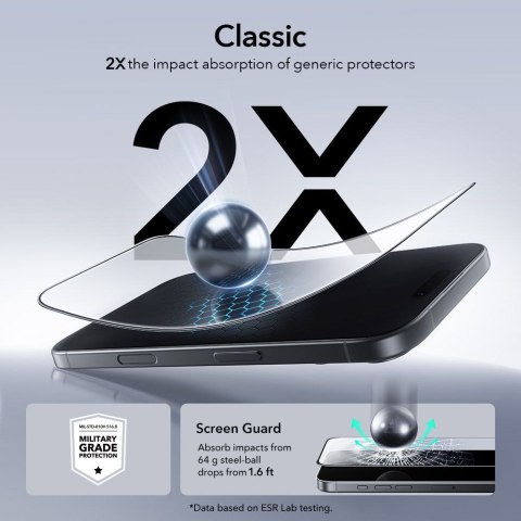 SZKŁO HARTOWANE ESR ULTRAFIT TEMPERED GLASS 2-PACK IPHONE 16 PRO / 17 BLACK ESR