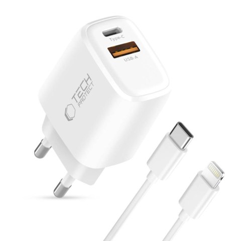 TECH-PROTECT NCA20 2-PORT NETWORK CHARGER PD 20W / QC3.0 + LIGHTNING CABLE WHITE Tech-Protect