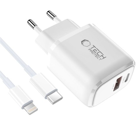 TECH-PROTECT NCA20 2-PORT NETWORK CHARGER PD 20W / QC3.0 + LIGHTNING CABLE WHITE Tech-Protect