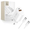 TECH-PROTECT NCA20 2-PORT NETWORK CHARGER PD 20W / QC3.0 + TYPE-C CABLE WHITE Tech-Protect
