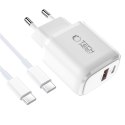 TECH-PROTECT NCA20 2-PORT NETWORK CHARGER PD 20W / QC3.0 + TYPE-C CABLE WHITE Tech-Protect