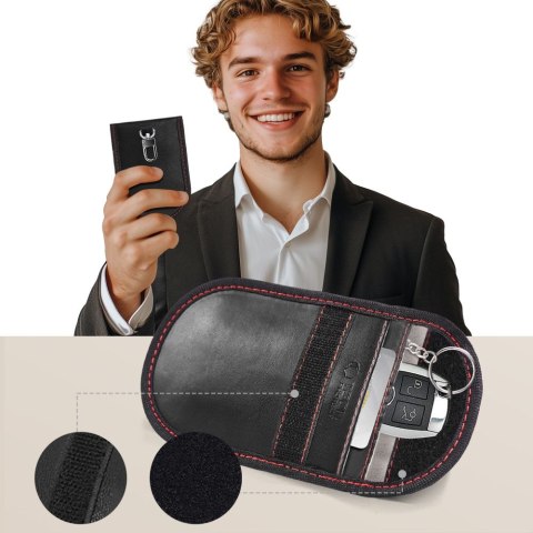 KLATKA FARADAYA TECH-PROTECT KLR100 POUCH KEYLESS RFID SIGNAL BLOCKER CASE BLACK/RED Tech-Protect