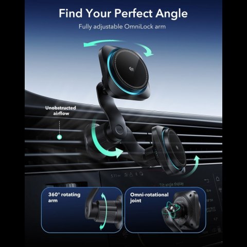 ESR OMNILOCK CRYOBOOST MAGNETIC MAGSAFE VENT CAR MOUNT WIRLESSS CHARGER 25W QI2.2 BLACK ESR