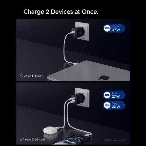 SPIGEN ESSENTIAL EE472EU 2-PORT NETWORK CHARGER 47W BLACK Spigen