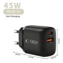 TECH-PROTECT NCA45W-GAN 2-PORT NETWORK CHARGER PD 45W / QC3.0 BLACK Tech-Protect