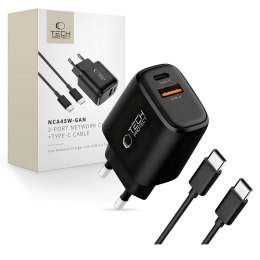 TECH-PROTECT NCA45W-GAN 2-PORT NETWORK CHARGER PD 45W / QC3.0 + TYPE-C CABLE BLACK Tech-Protect