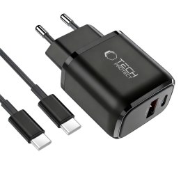 TECH-PROTECT NCA45W-GAN 2-PORT NETWORK CHARGER PD 45W / QC3.0 + TYPE-C CABLE BLACK Tech-Protect