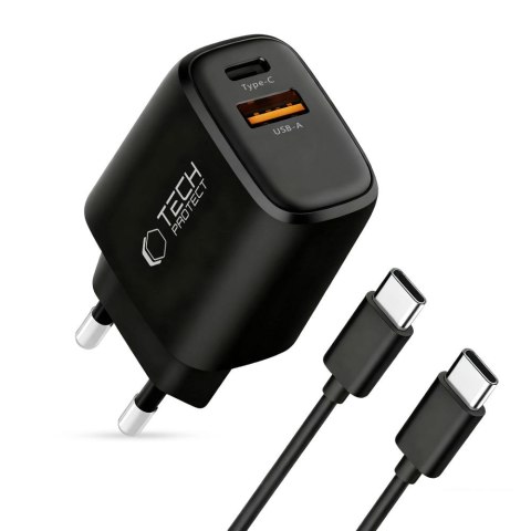 TECH-PROTECT NCA45W-GAN 2-PORT NETWORK CHARGER PD 45W / QC3.0 + TYPE-C CABLE BLACK Tech-Protect