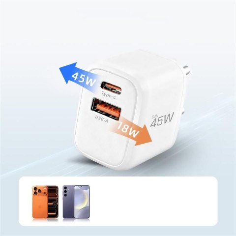 TECH-PROTECT NCA45W-GAN 2-PORT NETWORK CHARGER PD 45W / QC3.0 WHITE Tech-Protect