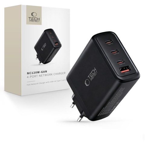TECH-PROTECT NC120W-GAN 4-PORT NETWORK CHARGER PD 120W / QC3.0 BLACK Tech-Protect