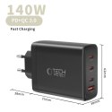 TECH-PROTECT NC140W-GAN 4-PORT NETWORK CHARGER PD 140W / QC3.0 BLACK Tech-Protect
