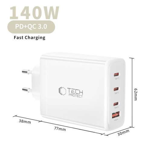 TECH-PROTECT NC140W-GAN 4-PORT NETWORK CHARGER PD 140W / QC3.0 WHITE Tech-Protect