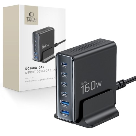 TECH-PROTECT DC160W-GAN 6-PORT DESKTOP CHARGER PD 160W / QC3.0 BLACK Tech-Protect