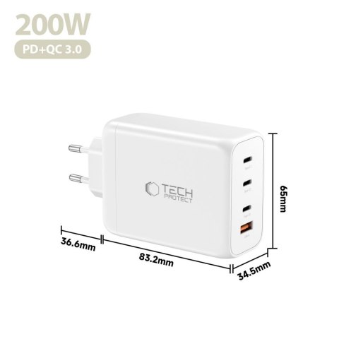 TECH-PROTECT NC200W-GAN 4-PORT NETWORK CHARGER PD 200W / QC3.0 WHITE Tech-Protect