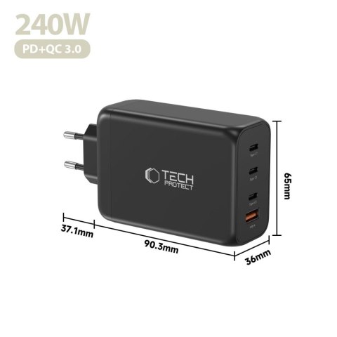 TECH-PROTECT NC240W-GAN 4-PORT NETWORK CHARGER PD 240W / QC3.0 BLACK Tech-Protect
