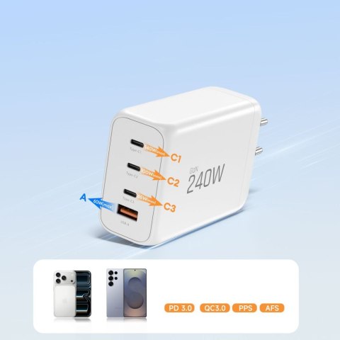 TECH-PROTECT NC240W-GAN 4-PORT NETWORK CHARGER PD 240W / QC3.0 WHITE Tech-Protect