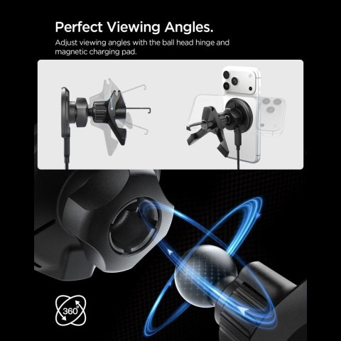 SPIGEN EV15MAQ ESSENTIAL MAGNETIC MAGSAFE VENT CAR MOUNT WIRELESS CHARGER 15W QI2 BLACK Spigen
