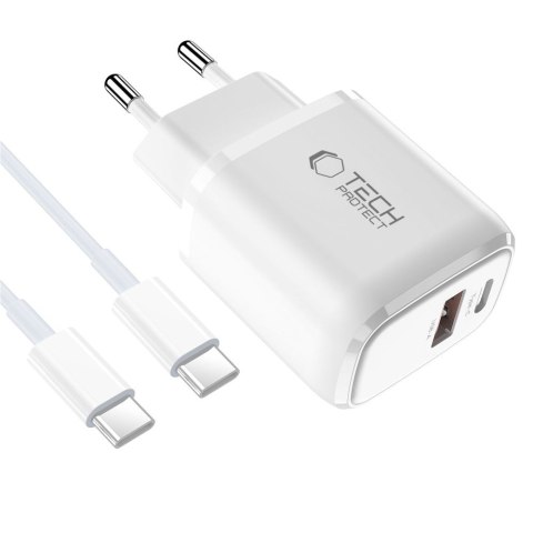 TECH-PROTECT NCA45W-GAN 2-PORT NETWORK CHARGER PD 45W / QC3.0 + TYPE-C CABLE WHITE Tech-Protect