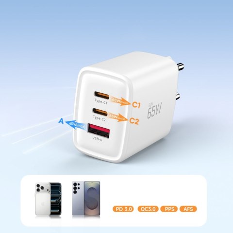 TECH-PROTECT NCA65W-GAN 3-PORT NETWORK CHARGER PD 65W / QC3.0 WHITE Tech-Protect